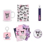 woopme Kuromi Gift Kit For Kids Birthday Sanrio Fans | Kawaii Combo Kit | 6 Products : Mug, Mini Posters, Keychain, Bag tag,Badge,Pack of Stickers