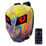 REDHORNS LED Eyes Biker Backpack for Motorcycle Riding, Hard Shell Expandable Motorbike Rider Backpack, Waterproof DIY Daypack for Travelling Camping Cycling Helmet Storage Bag (Yellow Graphic)