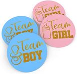 Baby Nest Designs - Gender Reveal Stickers Games Team Boy & Team Girl (80 Pieces) - Perfect Gender Reveal Party Supplies - Gold Foil Stamping - Hand-Drawn Art in The USA - Easy Peel-Off