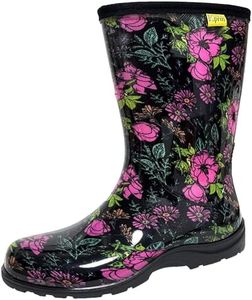 Kprm Women's Rain Boots Waterproof Mid Calf Rubber Garden Boots for Women Outdoor Mud Work with Comfort Insole, Midsummer Black, 6