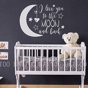 BATTOO I Love You To The Moon and Back- Moon and Stars Wall Sticker Baby Nursery Wall Decor - Kids Room Wall Decal Quotes - Baby Crib Wall Decor(white, 22"WX16"H)