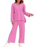 FANCYINN Women 2 Piece Outfits Oversized Tracksuit Loose Slouchy Sweatsuit Matching Lounge Sets Waffle Trendy Jumpsuit Sets Rose Red XL