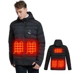 Heated Jackets for Men with Battery Pack 7.4V, Mens Heated Jacket with Hood Rechargeable Heating Jacket Dual Zone Control