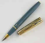 Glare Impex WingSung 601A Vacumatic Fountain Pen Ink Pen Wave Golden Cap F Nib Solid Lake/Light Blue double bead