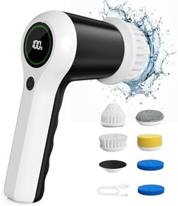 PUFTEM Electric Spin Scrubber, Cordless Shower Scrubber with Battery Level Display, 2 Speeds Electric Scrubber for Cleaning with 6 Replaceable Heads, Electric Cleaning Brush for Bathroom/Sink/Window