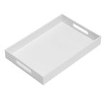 KEVLANG Glossy White Sturdy Acrylic Serving Tray with Handles-10x15Inch-Serving Coffee Appetizer Breakfast Butler-Kitchen Countertop-Makeup Drawer Organizer-Vanity Table Tray-Ottoman Tray