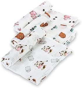 LollyBanks Muslin Swaddle Blanket | 100% Cotton |New Borns and Infants Blanket | Large 47 x 47 inches for Boys & Girls | Light Weight and Breathable | Pig, Cow & Barn Farm Print