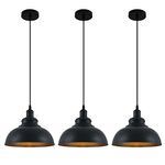 Black Pendant Light, 3 Pack Kitchen Island Pendant Lighting Fixtures Farmhouse Industrial Metal Hanging Lamp for Dining Room Bedroom Hallway, E26 Base