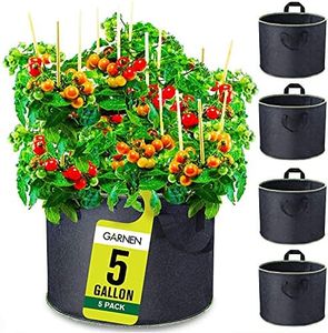 Garnen 5 Gallon Garden Grow Bags (5 Packs), Vegetable/Flower/Plant Growing Bags, Heavy Duty Thickened Nonwoven Fabric Smart Pots Planter with Reinforced Handles for Outdoor and Indoor Planting