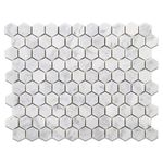 Diflart Carrara White Marble Mosaic Tile, 1 Inch Hexagon, Polished, Italian Bianco Carrera Marble Backsplash Tiles for Kitchen Bathroom Wall Floor, Pack of 5 Sheets