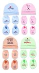 Mom's Darling (Pack of 4 Pairs) Newborn Baby Caps, Mittens and Booties Combo Set for 0-6 Months Baby | Baby Gloves and Socks Set | Baby Shower Gift | Designs and Colors are Same as in Photo