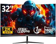 Gawfolk 32 Inch Curved Gaming Monitor, 180Hz 1500R QHD (2560x1440) 2K Computer Monitor with FreeSync, DisplayPort, HDMI, Wall Mountable, Eye Care for Home Office & Gaming