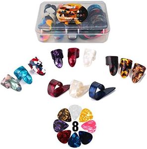 Thumb Finger Picks Plectrum With Plastic Picks Case, 1 Dozen (3 Pairs) SUNLP Celluloid Guitar thumb finger picks Mandolin Banjo thumb finger picks and Free 8pcs 0.46mm Guitar Picks (Mix Color)