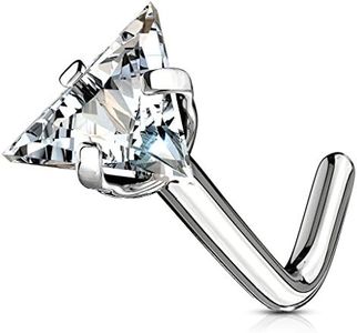 FIFTH CUE Triangle CZ Top 316L Surgical Steel L Bend Stud Nose Ring (18G | 1/4" (6mm) | 3.5mm)