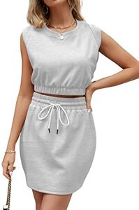 Flygo Summer Short Skirt Sets Women 2 Piece Outfits Crewneck Tank Vest Mini Skirt Set for Girls(LightGrey-L)