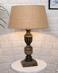 Homesake Signature Rustic Table Lamp With Jute Drum Shade, Farmhouse Living Room Bedroom House Bedside Nightstand Home Office Reading Light, (Black French Trophy, Incandescent)