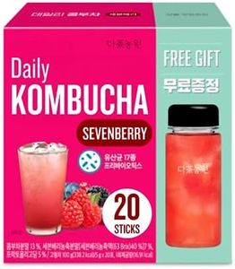 Garden Kombucha Tea, Powder 5g x 20 Sachets (100g/3.52oz) Probiotics, Prebiotics, Sugar Free, Diet Tea, Healthy Drink with Bottle (FREE BOTTLE SHAKER) (SevenBerry)