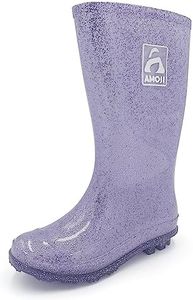 Amoji Girl Glitter Rain Boots Youth Garden Rubber Boots Children Wellies Outdoor Waterproof Boots Purple HL2103 Size 2 Big Kid