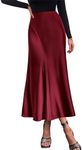 KIRUNDO Long Skirts for Women Summer Shiny Satin High Waisted Skirt Wine Red Elegant Midi Evening Prom Formal Wedding Flowy A Line Skirt(Wine Red, XX-Large)