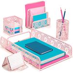 Hudstill 5 Piece Pink Desk Organizer Set - Ideal for Pink Office Desk Accessories, Pink Desk Supplies, Desk Accessories sets. Floral Design for Chic Desk Organizers and Accessories Desk Supply Set