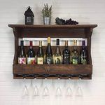 Indigo interiors Jorden Wooden Wall Hanging Design Bar | Bar Cabinets for Home | Mini Bar for Home | Solid Wood Make Wine Storage Cabinet with Glass Hanging Space-Walnut Finish