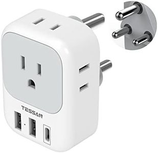 TESSAN South Africa Power Adapter, Type M Plug Adaptor with 4 American Outlets 3 USB Charger (1 USB C Port) for US to Bhutan Botswana Namibia Nepal