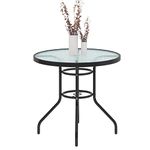 sogesfurniture Patio Dining Table, 31.5'' Round Bistro Table Outdoor Dining Coffee Table, Tempered Glass Top Patio Garden Side Table for Garden Lawn Backyard, BHCA-30LHYWOT05BK80