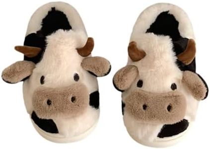 GGOOB Women's Kawaii Slipper, Cotton Animal Print Slippers for Female, Plush Cow House Slippers in 3 Sizes, Black, 7-8