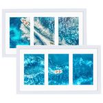 2 pack 8x14 Solid Oak Wood and High Definition Glass Picture Frame, Collage Display 3 4x6 Photos 2 Pack, 3 Opening Horizontal or Vertical Formats for Wall, Family Tabletop Decor, White