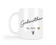 UNIQUEPGIFTS Godmother Gifts, Godparent Gift, Godparent Proposal Gift, Christening Gifts for Godparent, Thank You Gift Godmother, 11 Oz White Ceramic Mug (Godmother Est. 2024 (1 Mug))