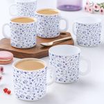 Larah by Borosil Blue Spring Opalware Mug, Set of 12 Tea/Coffee Mugs, 180 ml Each, Microwave & Dishwasher Safe, Bone-Ash Free, Crockery Set Ideal for Daily Use & Gifting, White