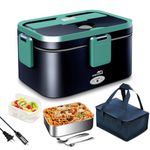 Andvon Electric Heating Lunch Box Kits for Adults,Update 80W Heated Lunch Box for Men,1.8L Large-Capacity Portable Heatable Food Warmer for Car/Truck/Office,with SS Fork & Spoon and Carry Bag