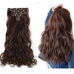 Women's 6 Pcs 14 Clips Based 26 inch Curly/Wavy High Temperature Synthetic Fibre | 6Pcs 14 Clips 26 Inch Curly/Wavy Full Head Clip In On Hair Extensions Women Hair Extension Full Head Wig 26Inch Synthetic Natural Brown Hair Pieces