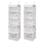 BrilliantJo 2 PCS Hanging Wardrobe Closet Storage with 5 Shelves Organiser, Storage Shelves Unit with 6 Pockets for Clothes Marblizing(12 x 12 x 43 inch)