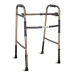 Venante Walker (By Vissco) (Aluminium + Mild Steel Frame), Double Bars Foldable Walking Aid, Adjustable Height, Lightweight Walker, Premium Grade Rubber Shoes (Gold)