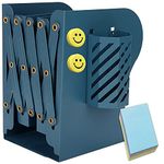 Book Ends, Qualsen Metal Iron Adjustable Book Holder Book Stands Book Oganiser Book Racks with Pen Holder for Students Kids, Bookends for School Office Classroom, Blue
