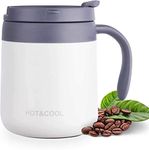 camako Insulated Coffee Mug with Lid, Double Wall Stainless Steel Thermal Mug for Cold & Hot Drinks, Stainless Steel Reusable Coffee Cup(White 350ML)