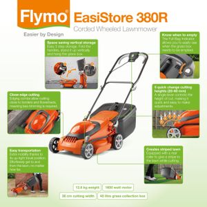 Flymo EasiStore 380R Electric Rotary Lawn Mower – 38cm, 45L Grass Box