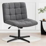 Furniliving Criss Cross Wide Chair, Comfy Legged Desk Chair No Wheels Armless Modern Swivel Chair with Mid Back, Height Adjustable Wide Seat for Home Office Vanity, Grey