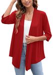 Heymoments Women's Cardigan Lightweight Draped Open Front 3/4 Sleeve Casual Flowy Cardigan Crimson XX-Large