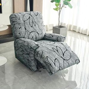 HOKIPO 'Elira Series' Polyester Blend 140Gsm Stretchable Recliner Sofa Cover 1 Seater, Intense Grey Abstract Floral (Ar-4940-C2)