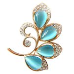 Navachi 18k Gold Plated Blue Opal Crystal Branches Leaves Az7856b Brooch pins