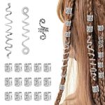 18 PCS Braid Accessories Spiral Hair Beads, Multiple Styles Dreads Hair Rings Hair Cuffs Clips, Metal Locs Hair Charms for Women Halloween and Everyday Dreadlock Accessories Hair Decoration(Silver)