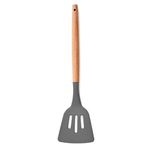 Spatlus Woodtula Silicone Slotted Spatula Turner,Heat Resistant up to 445°F, BPA Free, Food Grade Wooden Handle Nonstick Flipper for Fish, Eggs, Omelets 32 cm