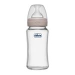 Chicco Well-Being Glass Feeding Bottle for Babies (240ml, Medium Flow) | Premium Borosilicate Glass for High Durability | Elongated Teat for Correct Latch | Comes with Anti-Spill Cap | BPA Free