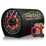 FABTEC 10" 4800W Active Bass Tube Subwoofer with Built-in Amplifier & Wiring Kit | Heavy Super Bass for Car Audio (Grey)