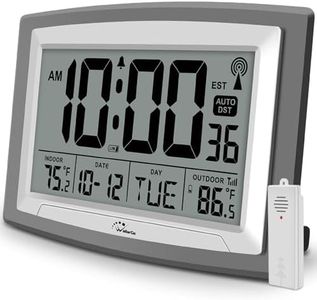 WallarGe Atomic Clock with Outdoor and Indoor Temperature - 12.5 Inch Self-Setting Digital Clock Large Display, Battery Operated Wall Clocks or Desk Clocks for Bedroom, Livingroom, Office