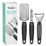 3 Piece Potato Peeler for Kitchen - OCOOKO Vegetable Peeler Graters Set - Stainless Steel Blade & Ergonomic Non-Slip Handle - Y Shape Swivel Peeler for Cheese,Apple, Carrot, Veggie, Fruit(Black)