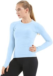 MathCat Seamless Workout Shirts for Women Long Sleeve Yoga Tops Sports Running Shirt Breathable Athletic Top Slim Fit Light Blue
