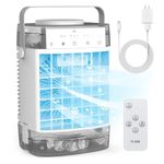 BriteZen Portable Air Conditioners, 1600ml Dual Water Tank Portable AC Unit, 3 Speed 2 Mist Mode Evaporative Air Cooler Fan Blow Cold Air, Cooling Fan with Remote Adapter Timer 7 Lights for Bedroom